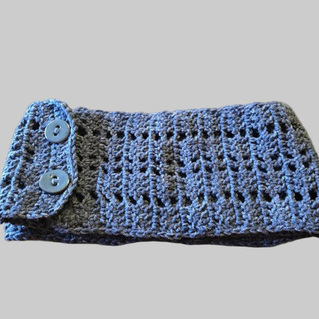 Handmade Crochet Infinity Scarf with Buttons, Gray Blue - Stitched Creations