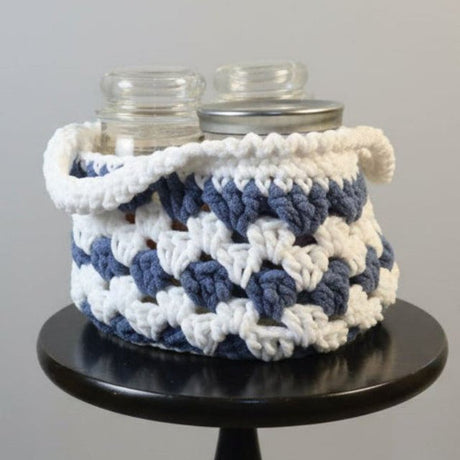 Crocheted Basket blue and white - Stitched Creations