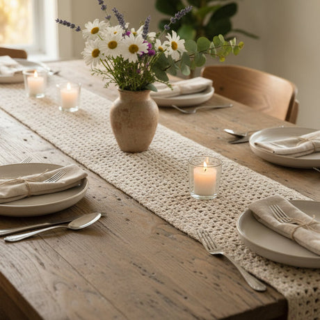 Table runner handmade with 100% cotton yarn - Stitched Creations
