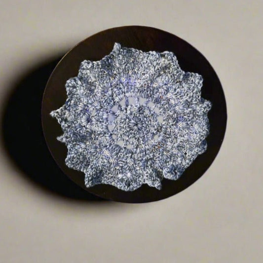 Vintage Doily blue with white specs - Stitched Creations