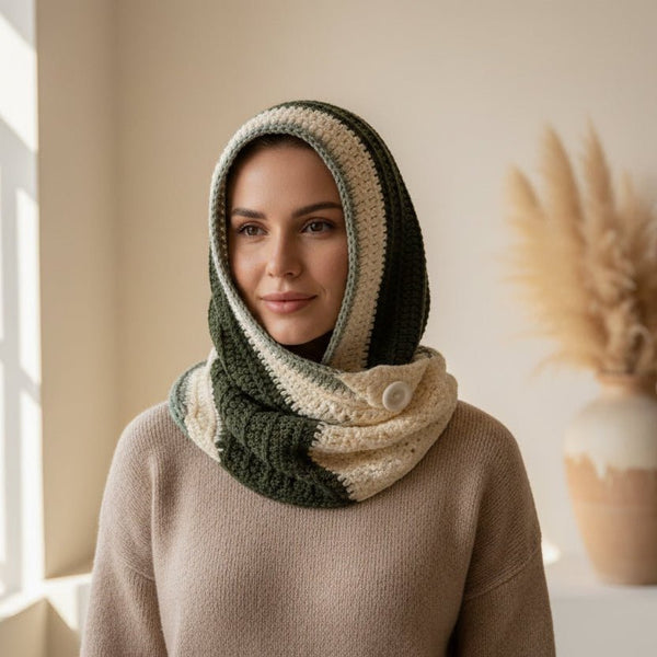Cowl Scarf with button adult size - Stitched Creations