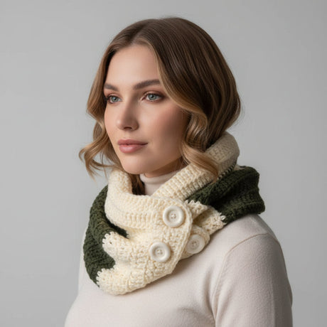 Cowl Scarf with button adult size - Stitched Creations