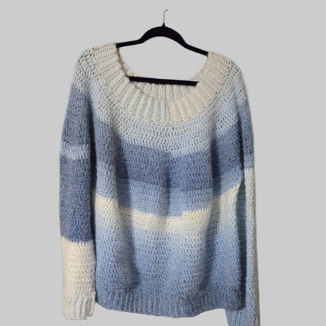 Handmade sweaters pull over color in blues - Stitched Creations
