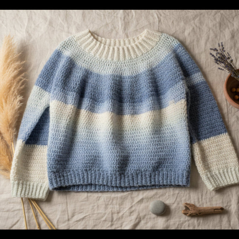 Handmade sweaters pull over color in blues - Stitched Creations