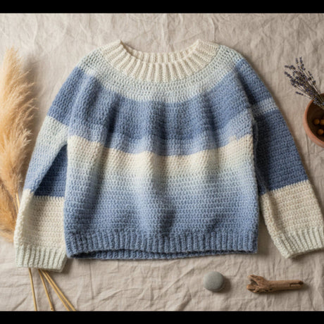 Handmade sweaters pull over color in blues - Stitched Creations