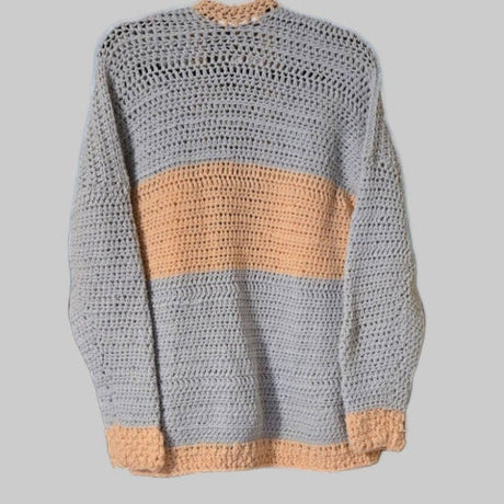 Handmade Crochet Cardigan Sweater - Coral Gray Long Sleeve Women's Cardigan - Stitched Creations