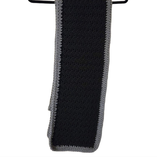 Gray and black wrap-shawl, versatile accessory, 92x10 inches, coordinates with any outfit.