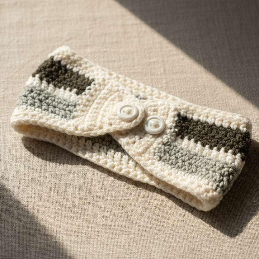 Adjustable winter head band with buttons - Stitched Creations