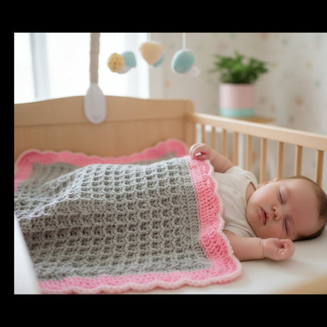 Baby blanket handmade/crib blanket pink and gray - Stitched Creations