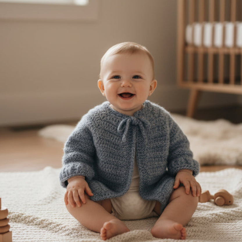 Handmade baby sweater multi - colored blues - Stitched Creations