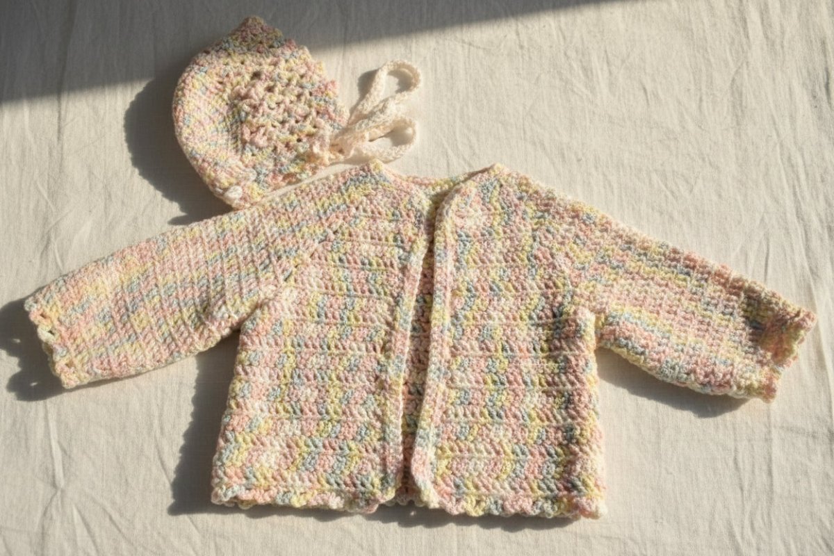 Handmade Baby sweater and baby bonnet - Stitched Creations
