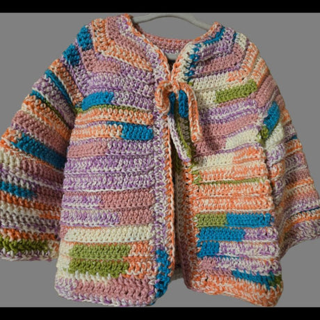 Toddler/Infant cardigan with hat handmade multi - colored - Stitched Creations