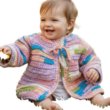 Toddler/Infant cardigan with hat handmade multi - colored - Stitched Creations