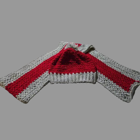 Handmade Crochet Hat and Scarf Set, Red and Silver - Stitched Creations