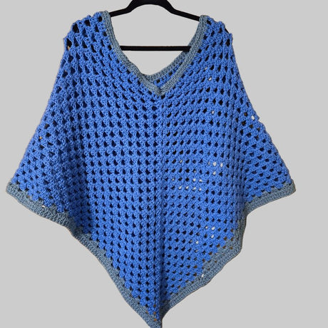 Bright blue poncho handmade - Stitched Creations
