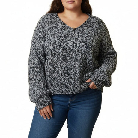 Handmade Crocheted Black and White Pullover Sweater - Stitched Creations