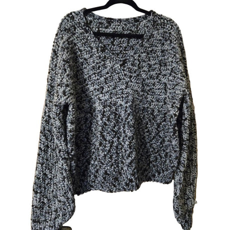 Handmade Crocheted Black and White Pullover Sweater - Stitched Creations