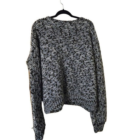 Handmade Crocheted Black and White Pullover Sweater - Stitched Creations