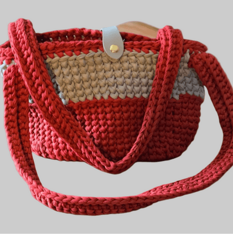 Shoulder purse gray and red - Stitched Creations