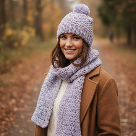 Violet Crochet Hat and Scarf Set - Handmade Winter Accessories - Stitched Creations