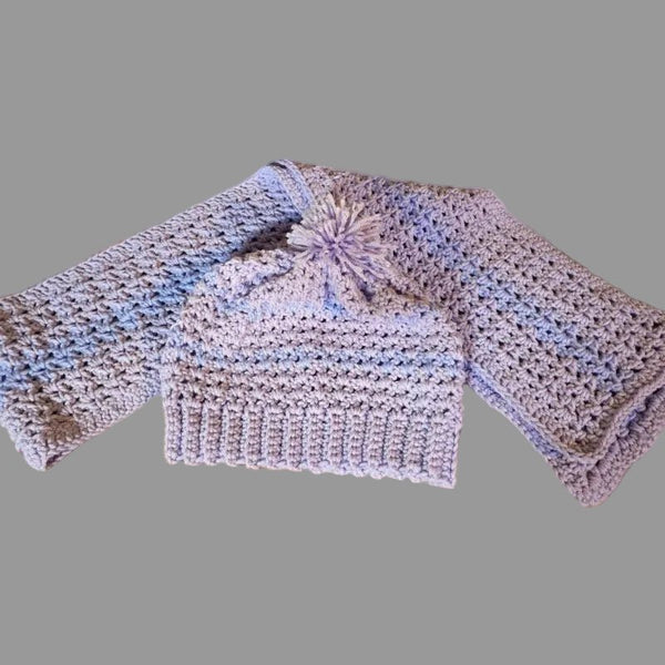 Handmade Violet Crochet Hat and Scarf Set - Stitched Creations
