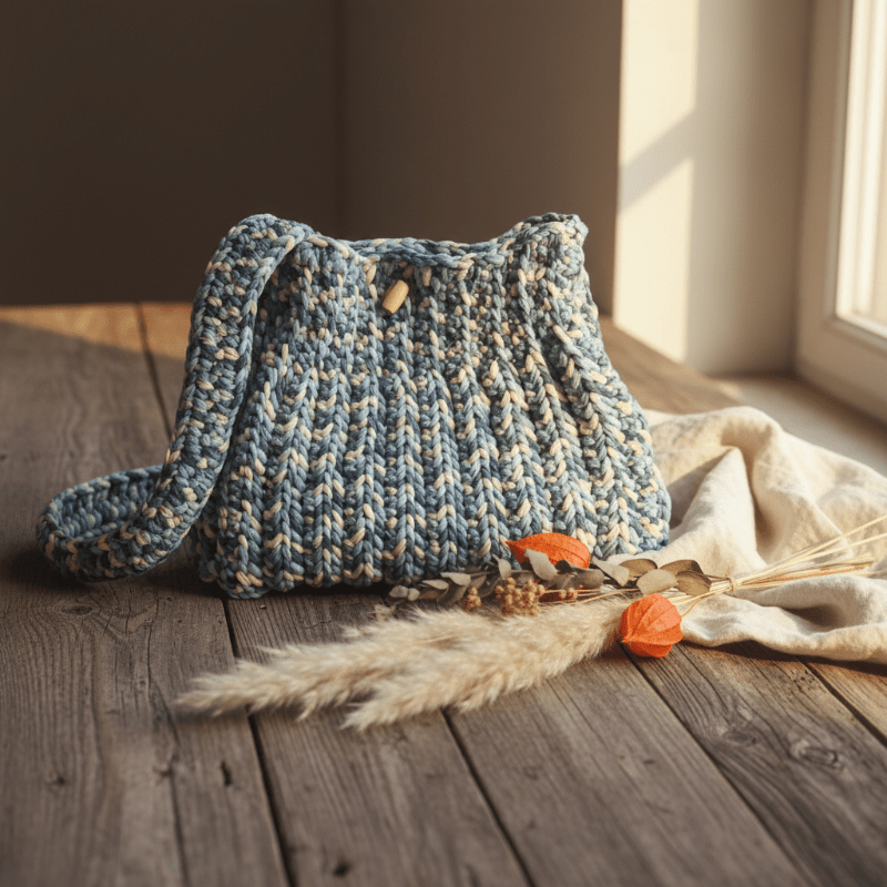 Multi-Colored Blue Crocheted Shoulder Bag - Handmade Purse - Stitched Creations
