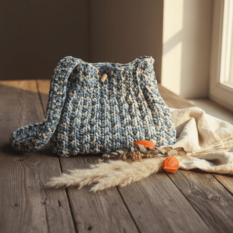 Multi-Colored Blue Crocheted Shoulder Bag - Handmade Purse - Stitched Creations