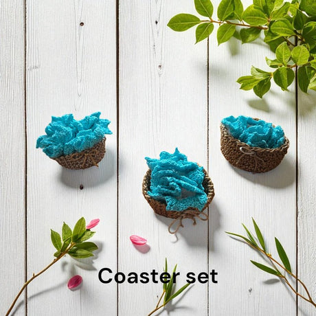 Handmade Leaf Coaster Set with Decorative Basket - Stitched Creations