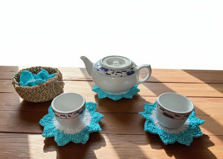 Handmade Leaf Coaster Set with Decorative Basket - Stitched Creations