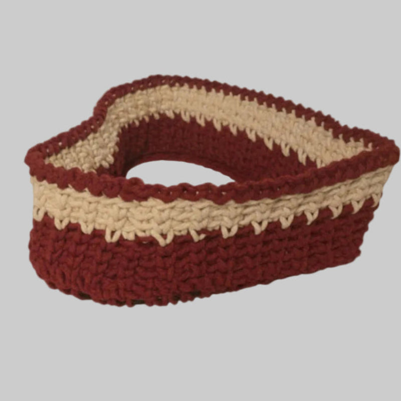 Handmade heart shaped basket red and white made from macrame cord