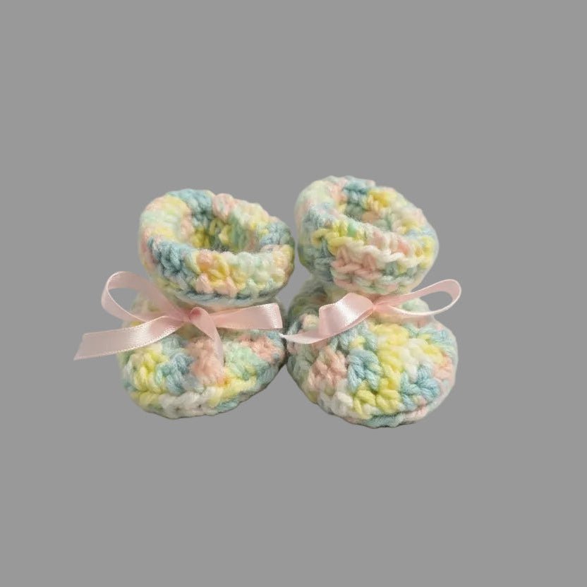 Elegant Newborn Gift Basket with Handmade Booties and Macramé Decor - Stitched Creations