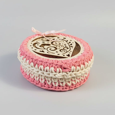 Elegant Newborn Gift Basket with Handmade Booties and Macramé Decor - Stitched Creations
