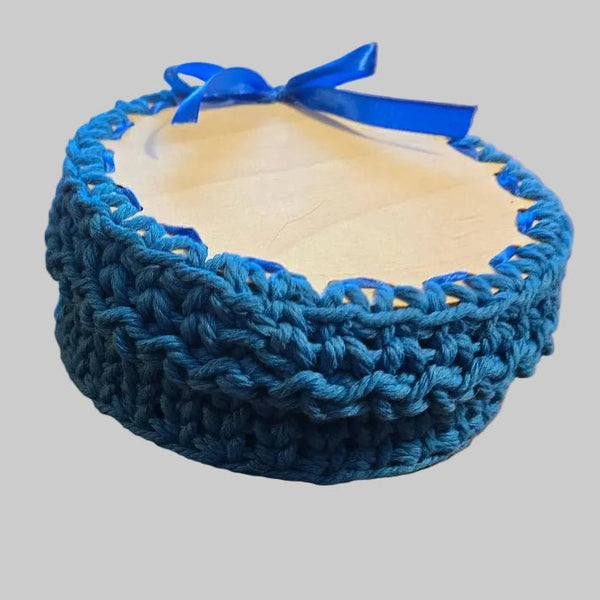 Handmade Crochet Baby Gift Box with Blue Booties – Newborn to 3 Months - Stitched Creations