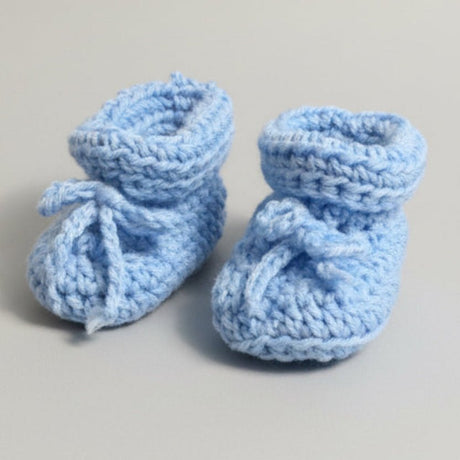 Handmade Crochet Baby Gift Box with Blue Booties – Newborn to 3 Months - Stitched Creations