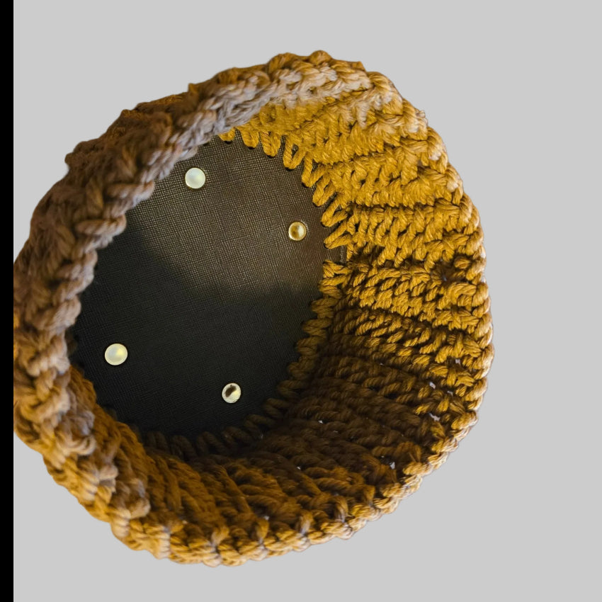 Handmade facial gift basket brown in color and containing: loofah, wash cloth and face scrubby.