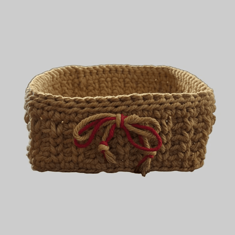 Handmade Macrame Storage Basket | Boho Square Organizer 7.5" x 7.5." - Stitched Creations