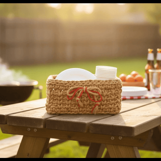 boho square handmade basket 9.5 x 9.5 - Stitched Creations