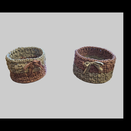 Crocheted T-Shirt Yarn Baskets 5 x 5 Set of two - Stitched Creations