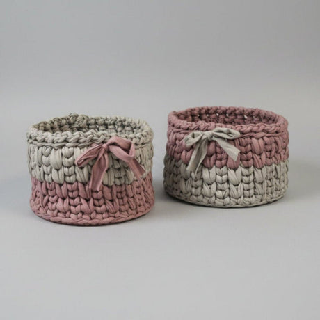Crocheted T-Shirt Yarn Baskets 5 x 5 Set of two - Stitched Creations