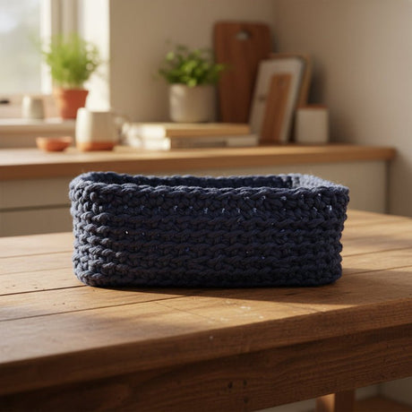 Handmade Macrame Storage Basket | Boho Square Organizer 7.5" x 7.5." - Stitched Creations