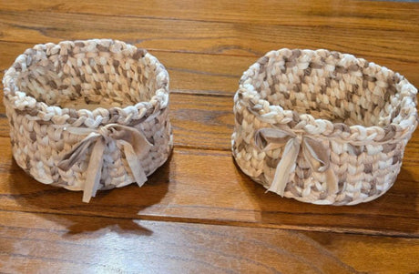 Crocheted T-Shirt Yarn Baskets 5 x 5 Set of two - Stitched Creations