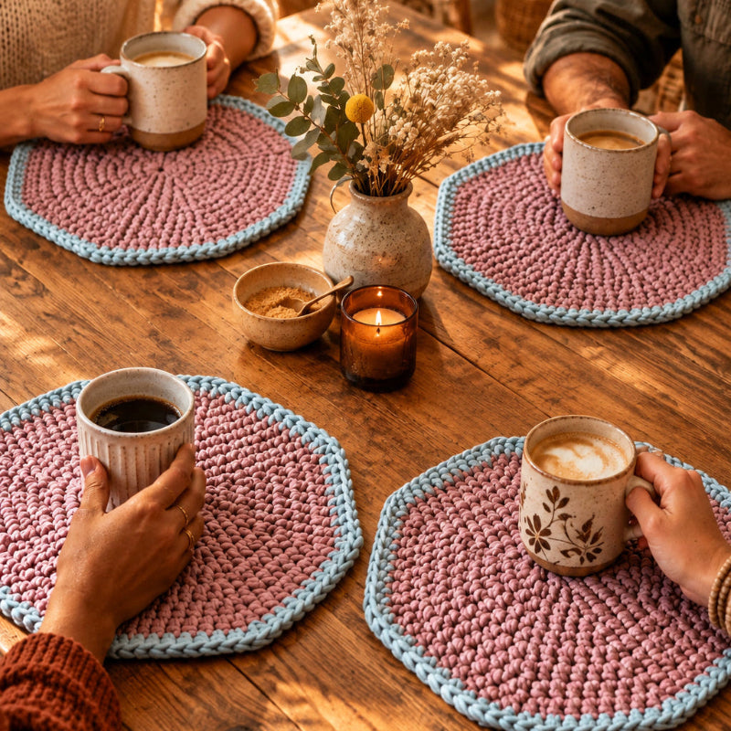 Handmade Crochet Place Mat Set – Octagon - Stitched Creations