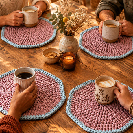 Handmade Crochet Place Mat Set – Octagon - Stitched Creations