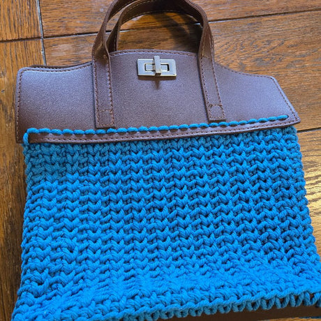 Macramé Tote Bag with Leather Top | Handcrafted 11×12 Purse - Stitched Creations