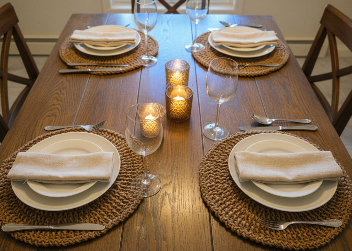 Brown Octagon Macrame Place Mats - Stitched Creations