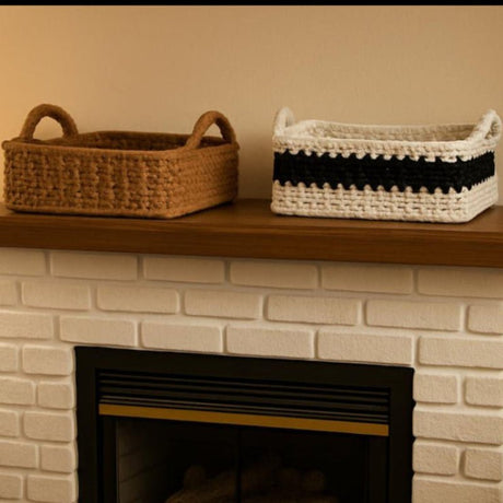 Handmade Macrame Storage Basket with Wood Base - 10x10 Boho Organizer - Stitched Creations