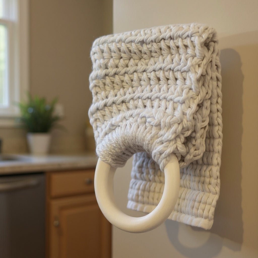 Handmade modern dish towel holders - Stitched Creations