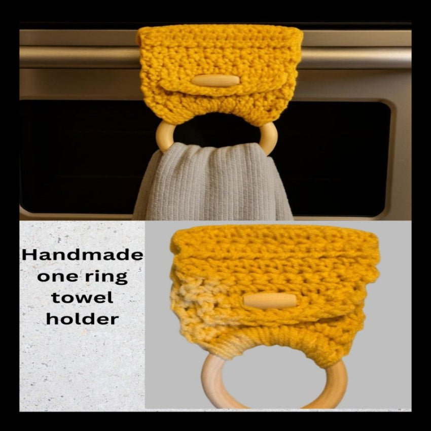 Dish towel holder handmade yellow - Stitched Creations