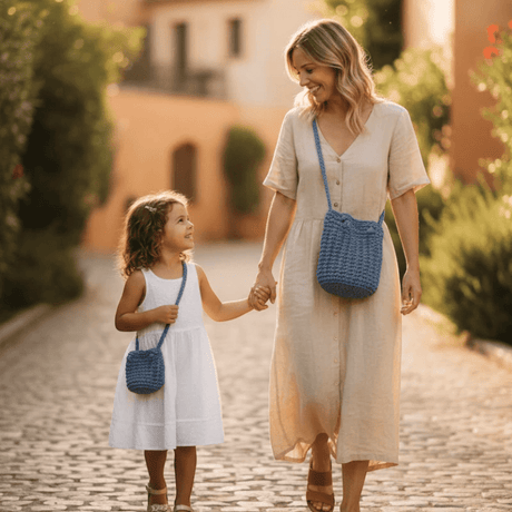Matching Macrame Bucket purse set - Mom & Child - Stitched Creations