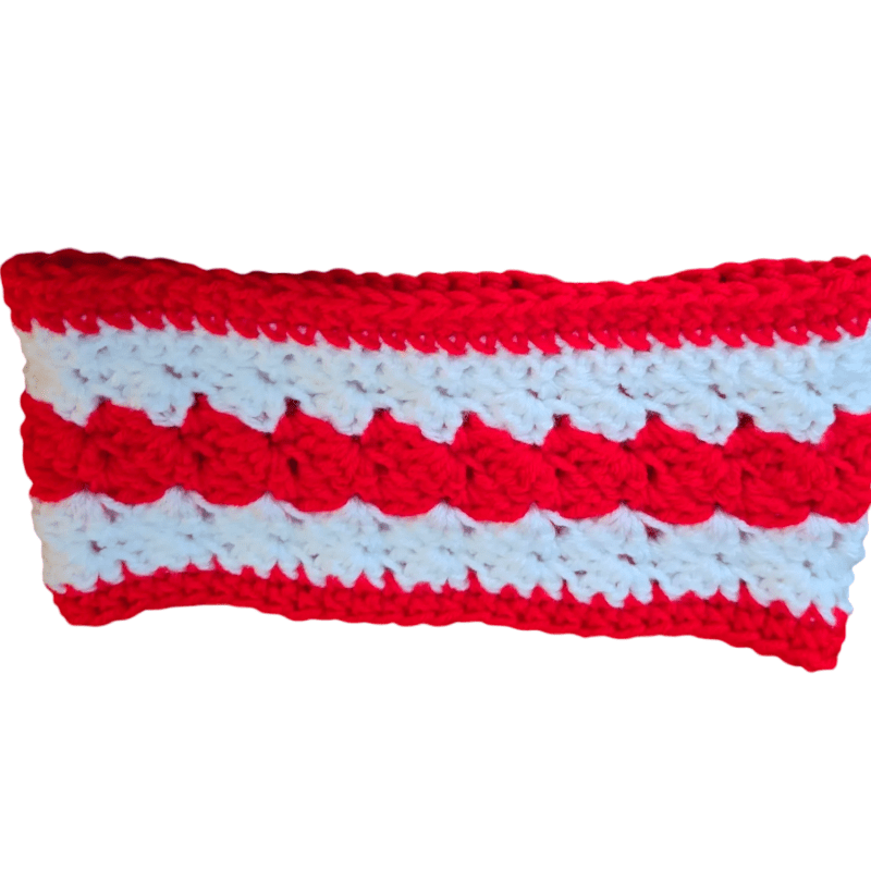 Handmade Red and White Winter Crochet Headband - Stitched Creations